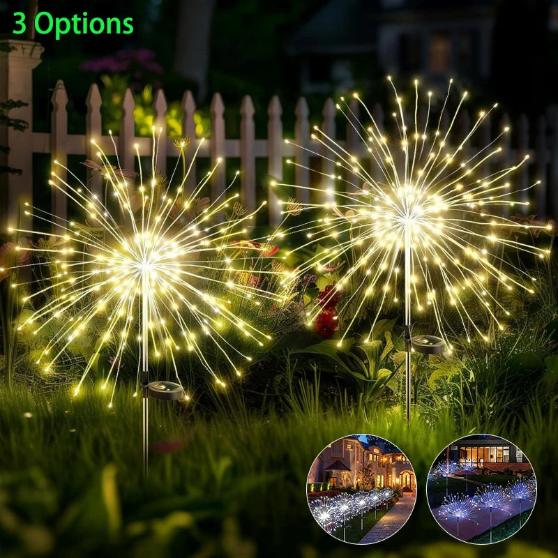 guirlande solaire extérieure feu d'artifice led blanc doré décoration jardin cour terrasse moderne