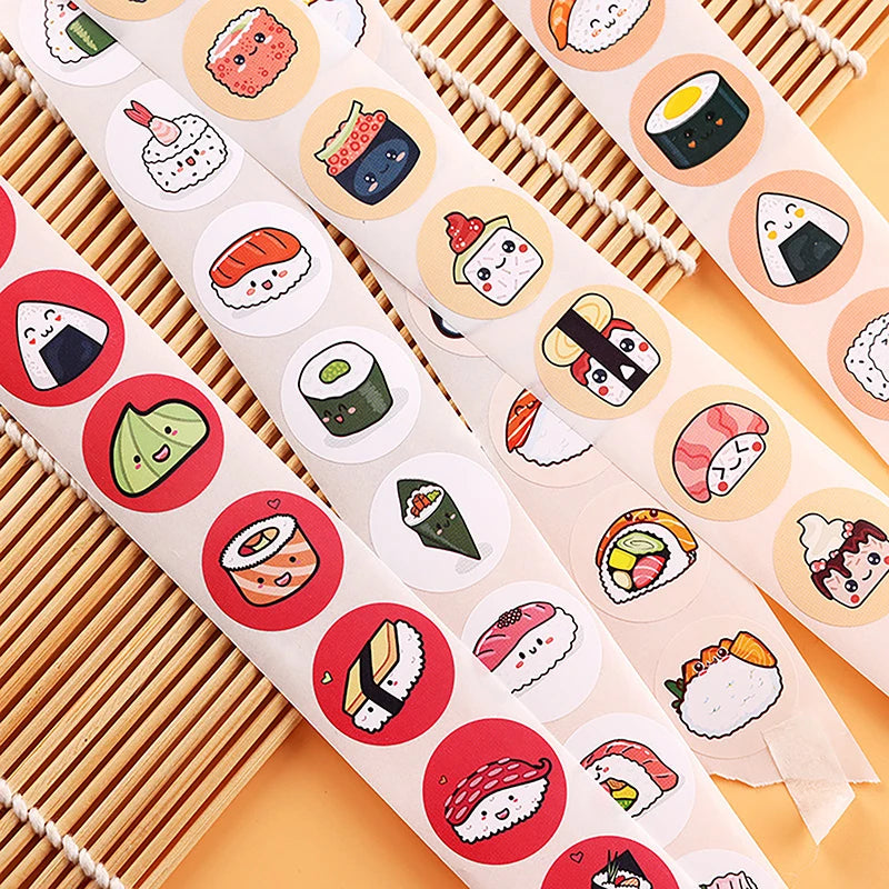 rubans autocollants sushis dessin animé blanc rouge vert noir orange jaune rose beige exprès