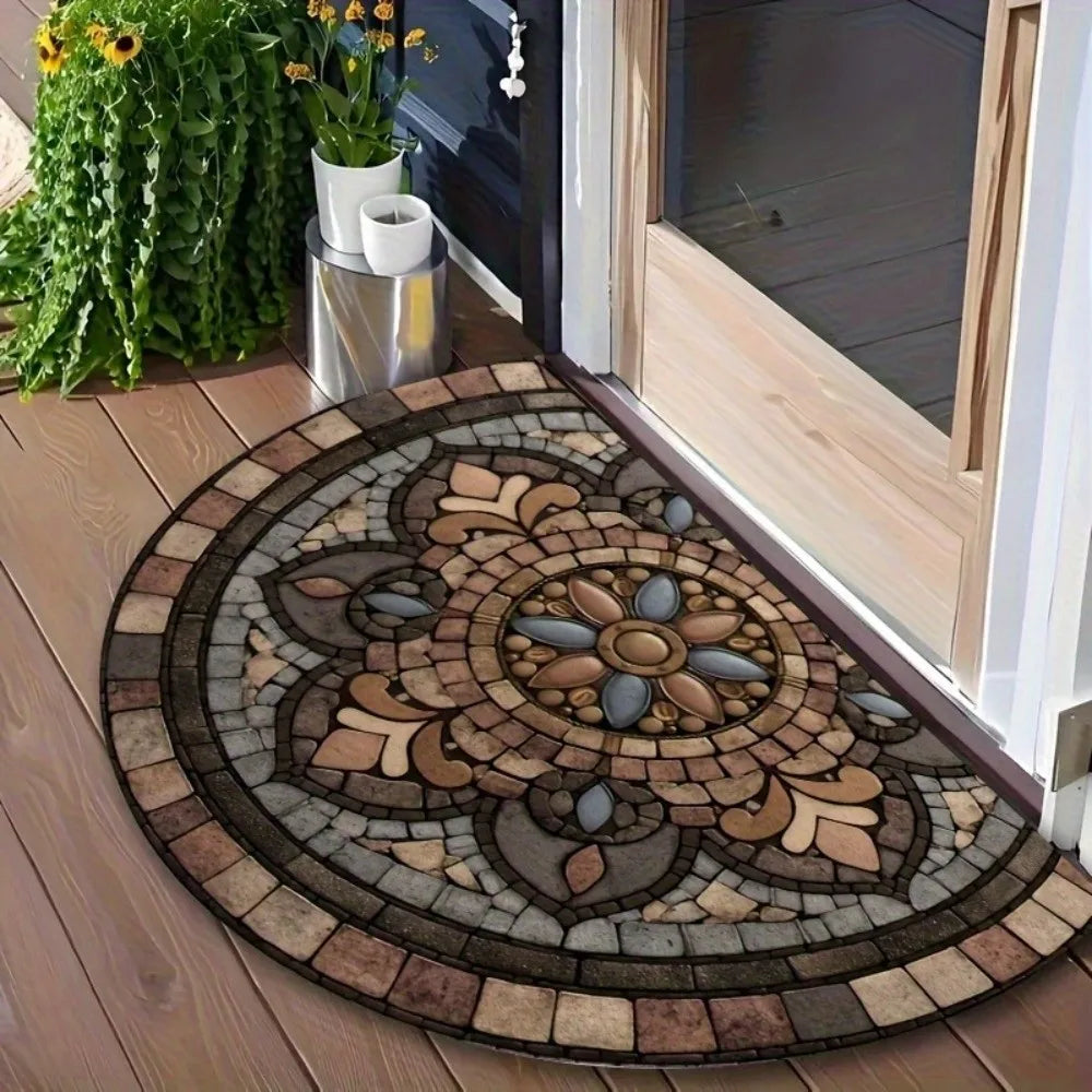 tapis porte demi rond motif floral moderne antidérapant lavable divers couleurs abeilles mandala