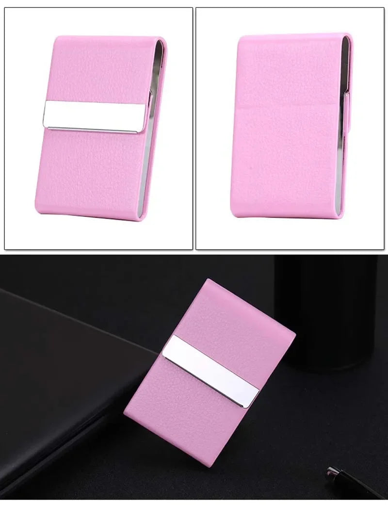 porte cartes simili cuir grainé gris métallisé clips métalliques classique opacité fumeur accessoire tabac