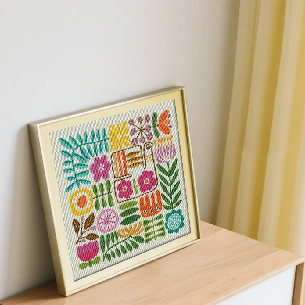 broderie moderne fleurs multicolores ruban aiguilles instructions 30x30cm 40x40cm 50x50cm