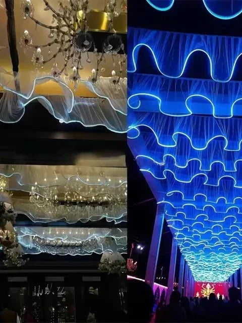 rideau lumineux blanc plissé moderne décoration mariage anniversaire fête 20m