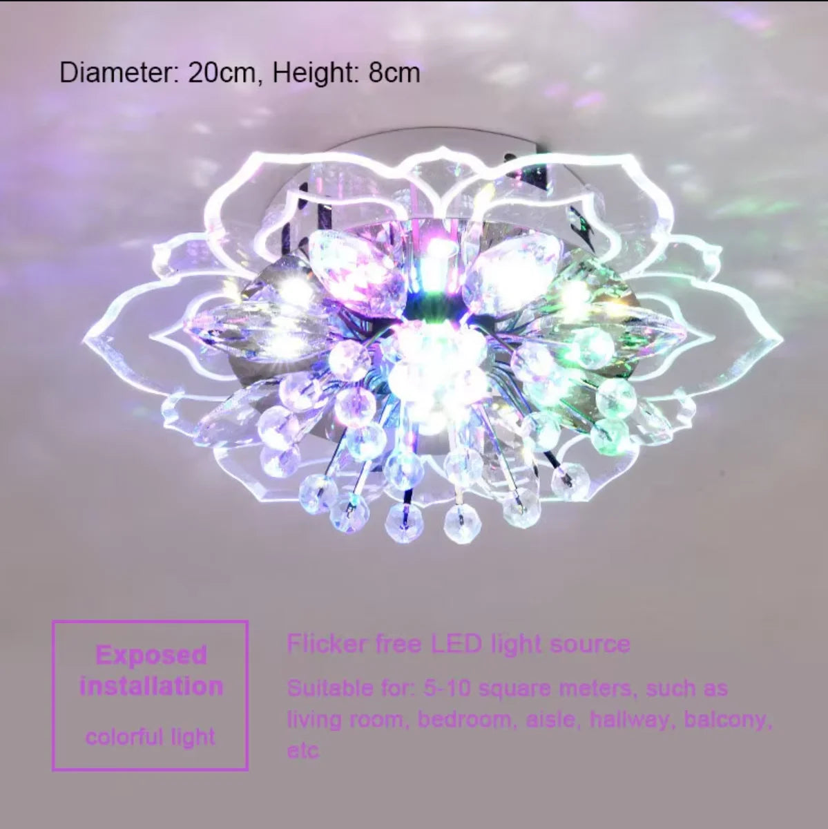 plafonnier moderne fleur cristal blanc doré transparent cuisine salon chambre