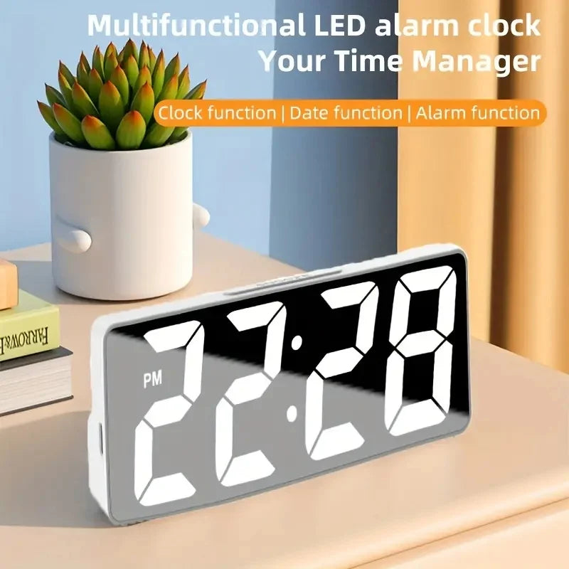 horloge numérique moderne alarme date température réglable luminosité multifonctionnelle LED gris noir