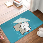 tapis sol moderne motif chat mignon mangeant nouilles rose gris blanc intérieur extérieur