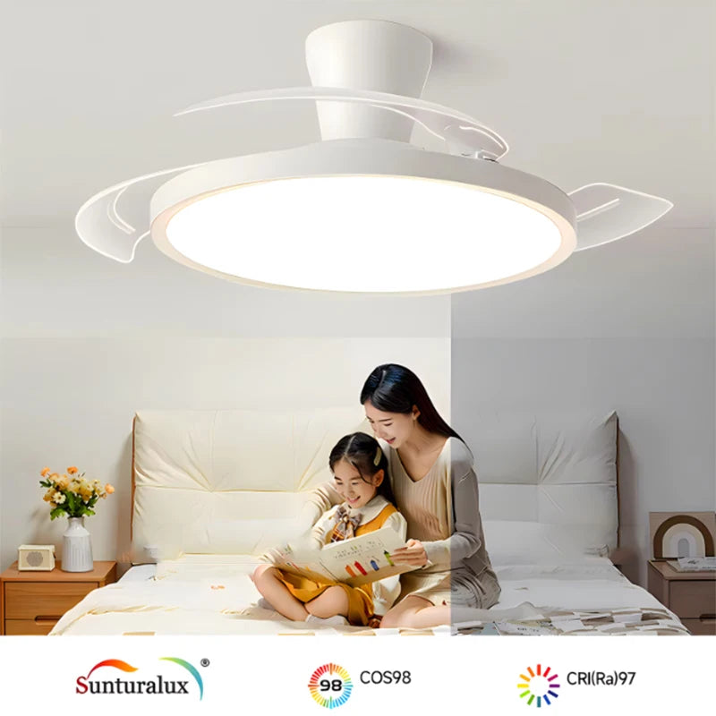 ventilateur moderne blanc led pales télécommande ac220v invisible lumineux cuisine