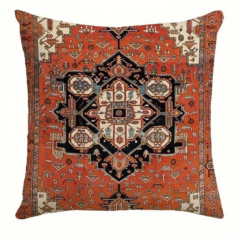 taies d'oreiller géométriques vintage rouge noir beige 45x45cm polyester adhésif decoration maison