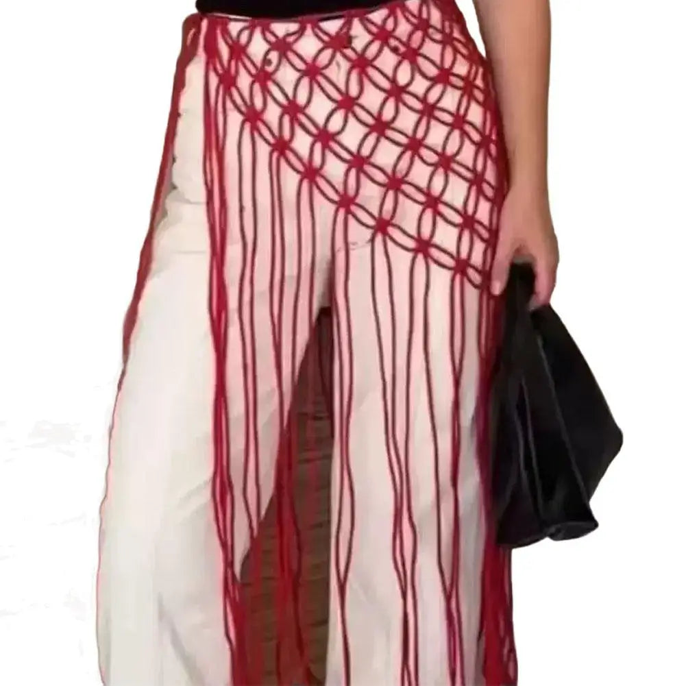 ceinture boho chic macramé franges pompons femme solides couleurs noire blanche rose jaune verte