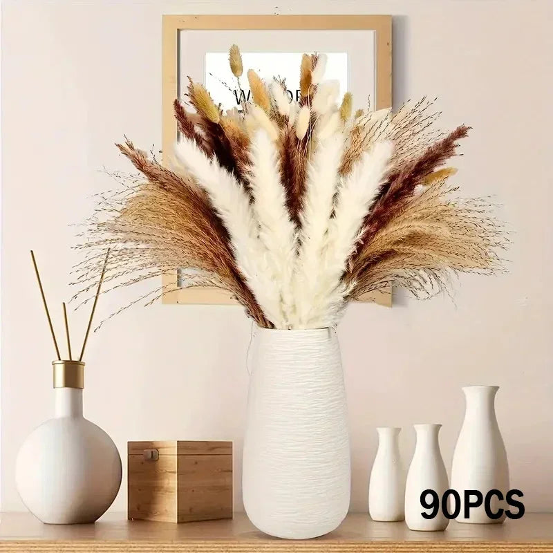 bouquet fleurs séchées naturel plumes pampa beige rustique décoration intérieure anniversaire baby shower mariage