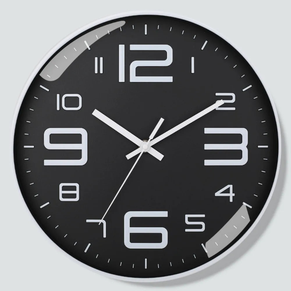 horloge murale moderne numérique ronde couleur noir bleu doré blanc chiffres blancs lignes noires