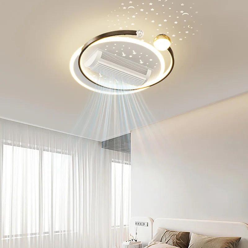 ventilateur moderne led noir blanc doré lumineux salon chambre étude entrée