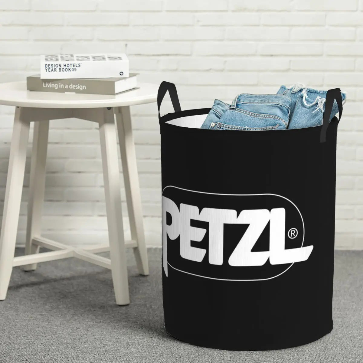 panier linge pliable polyester noir blanc logo petzl utilitaire décontracté chambre cuisine jouet livre.storage