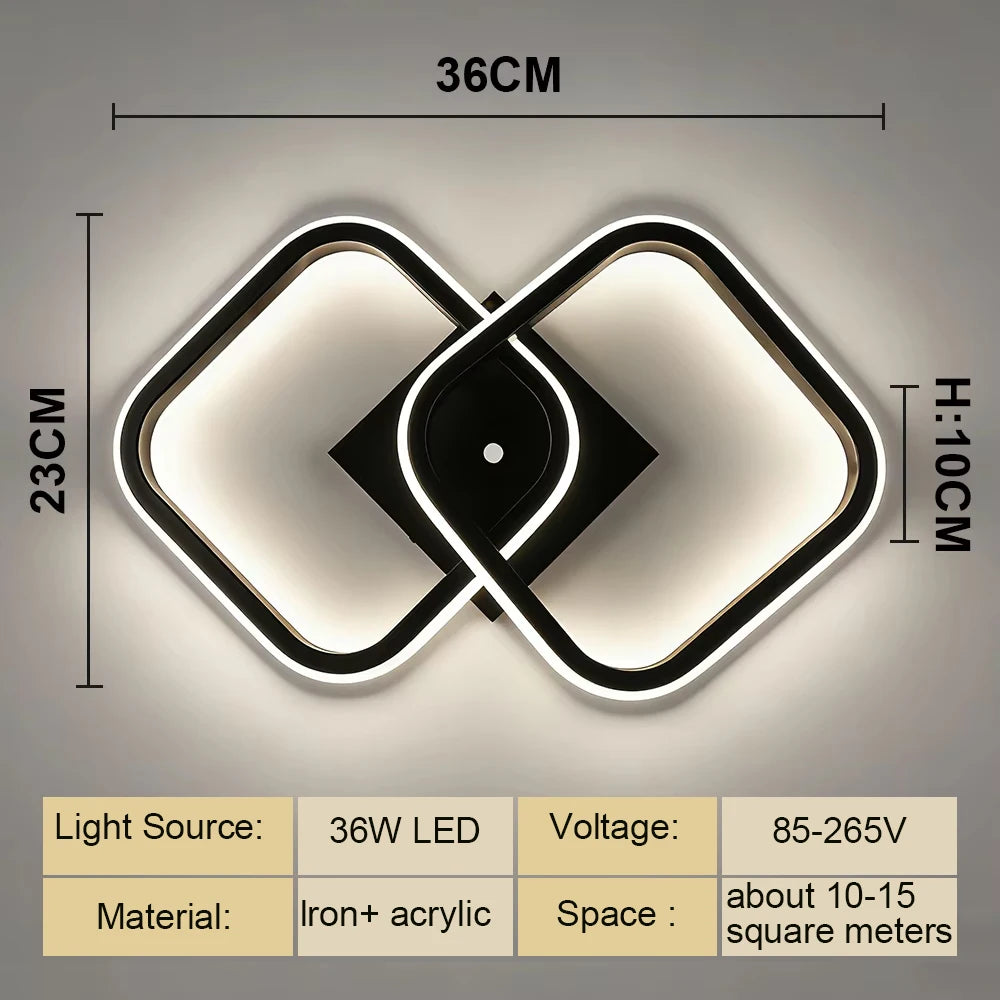 lampe moderne led noir blanc quadrilatères simples acrylique aluminium flux lumineux élevé facile