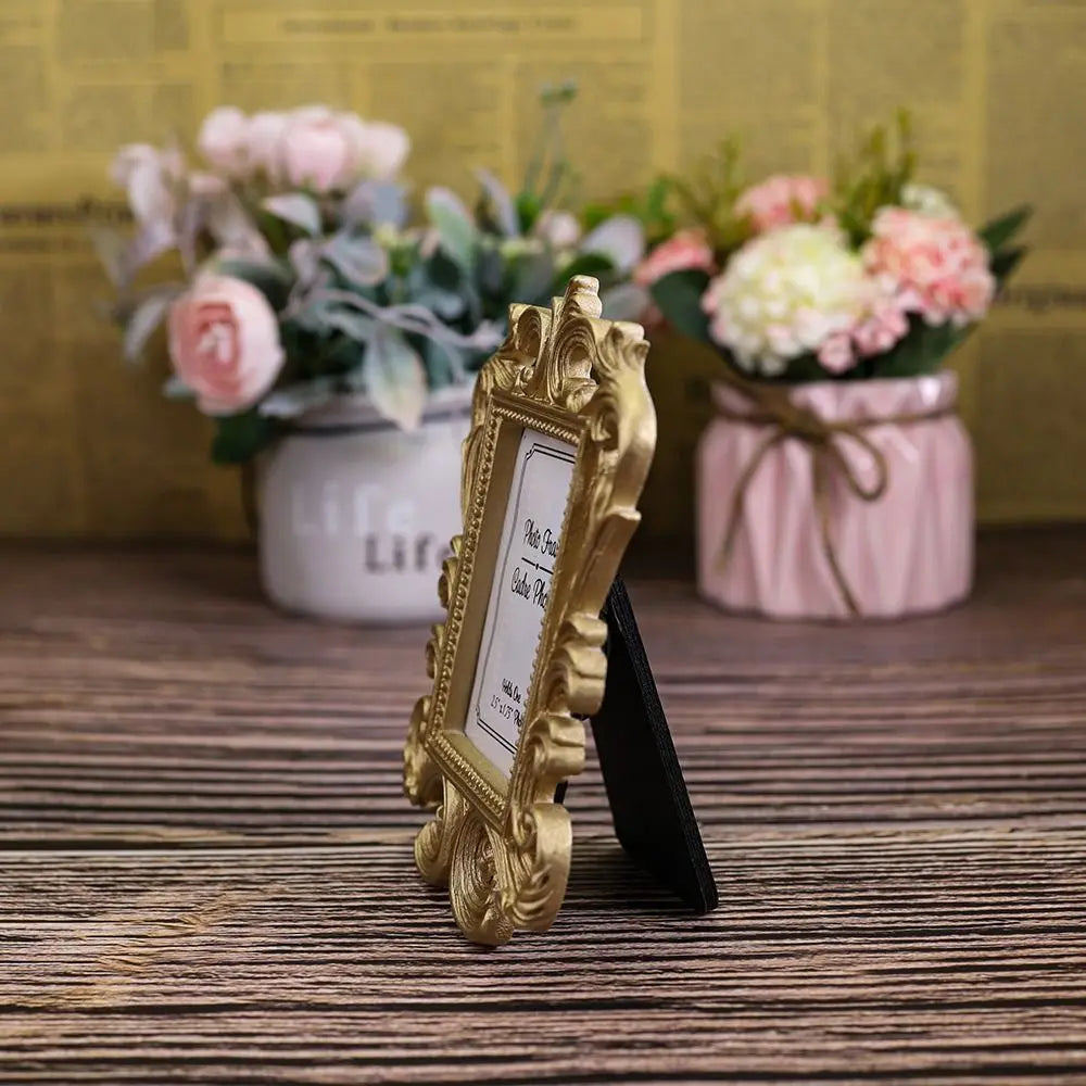 Cadre photo table noir or rose vintage baroque sculpté effet vieilli support pied