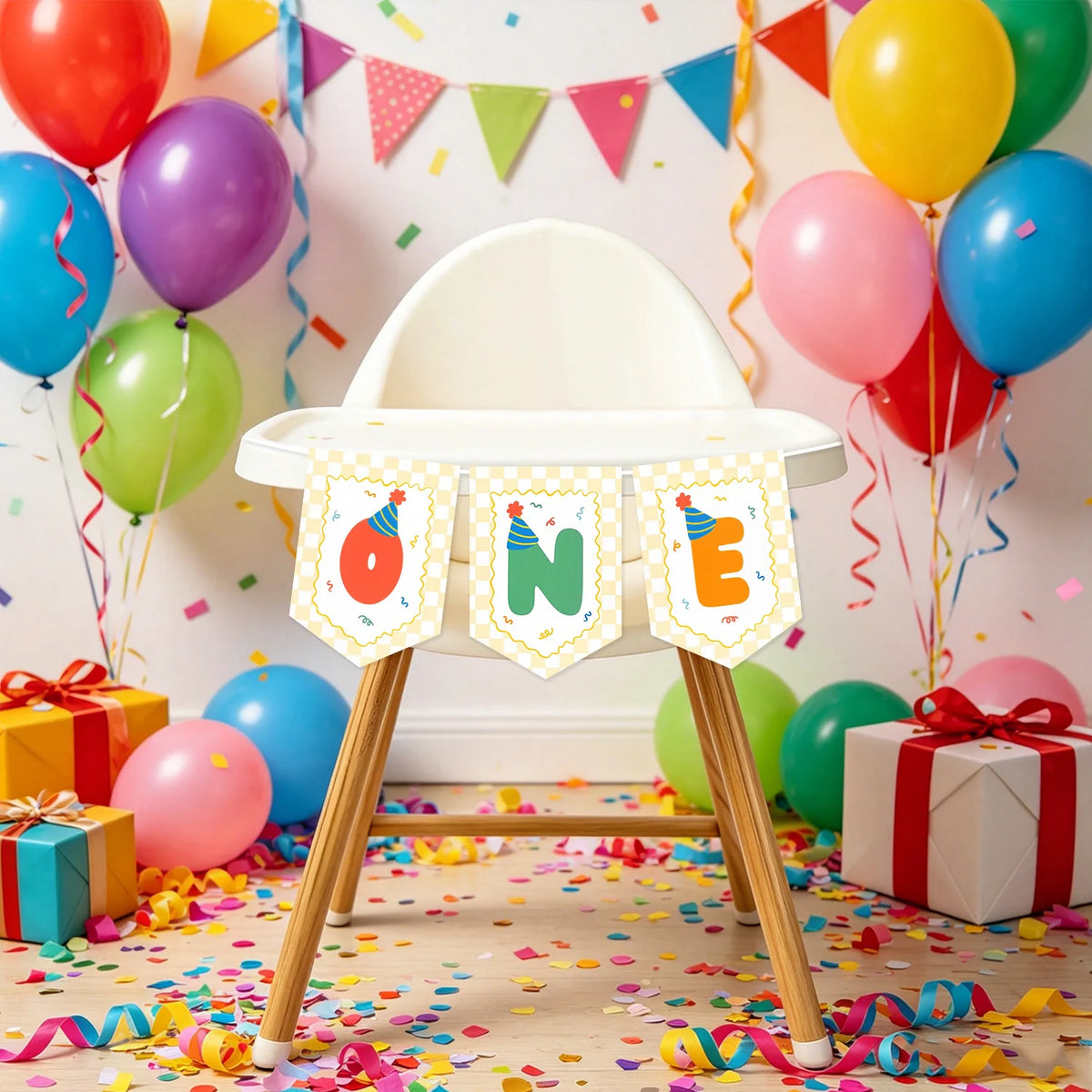 guirlande décoration anniversaire enfant festif vichy lettres one confettis