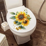 Stickers adhésifs décoratifs fleurs bleu vert jaune toilette salle bain amovibles illustrées réaliste