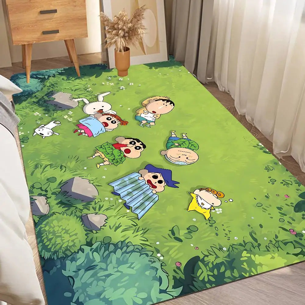 tapis dessin animé personnages anti dérapant polyester imperméable moderne vert clair bleu blanc rose