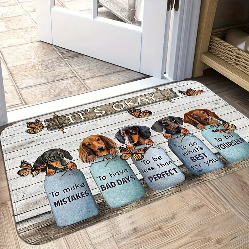 tapis moderne chiens papillons blanc bleu marron antidérapant entrée chambre