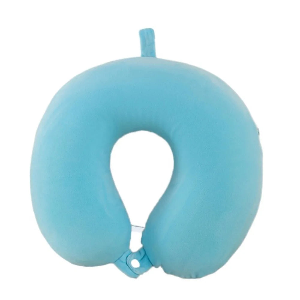 oreiller voyage bleu doux ergonomique coussin double face polyester coton rangement