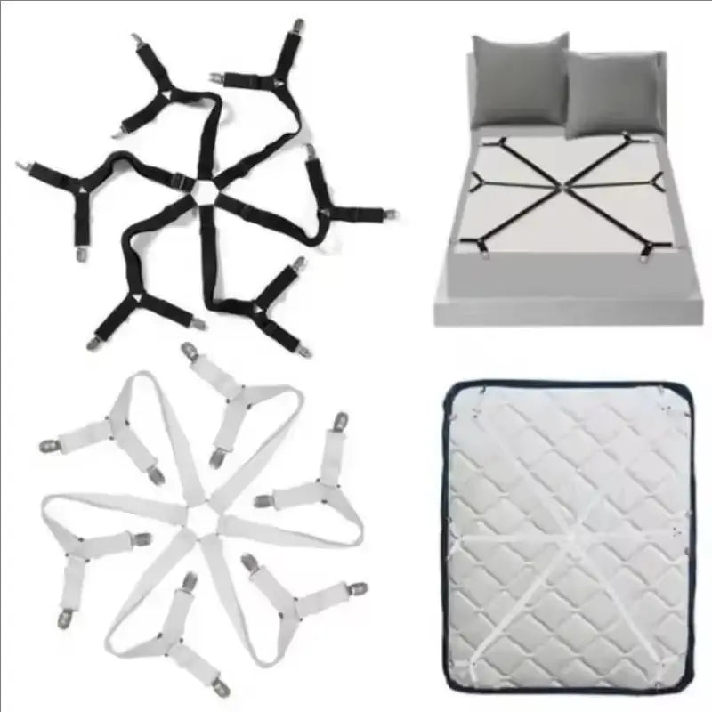 attaches draps élastiques pinces métal noir blanc tissu élastique quadrillé utilitaire fixations matelas drap
