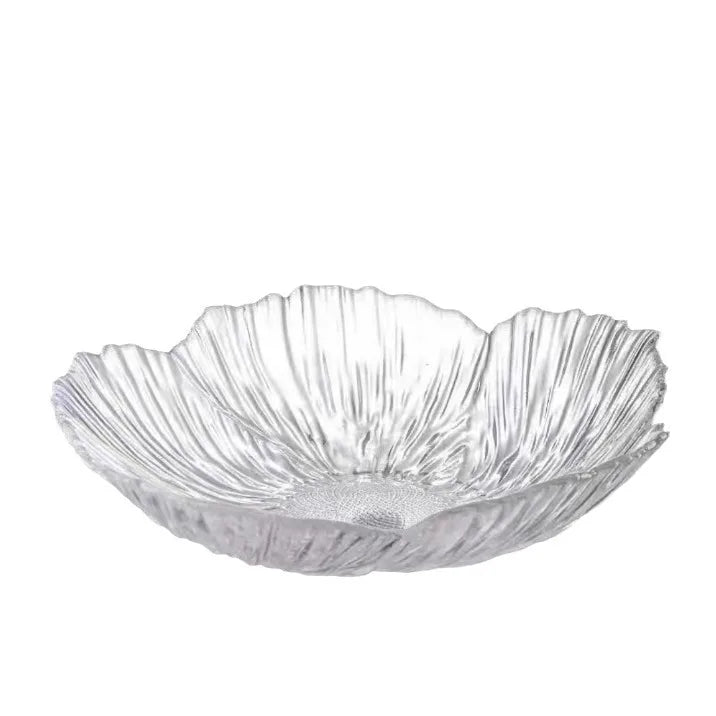 assiettes verre fleuri moderne élégantes blanc rose pâle support collation décoration table transparentes