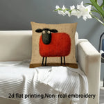 housse coussin mouton noir illustration cartoon zip beige rouge décoration maison 45x45cm