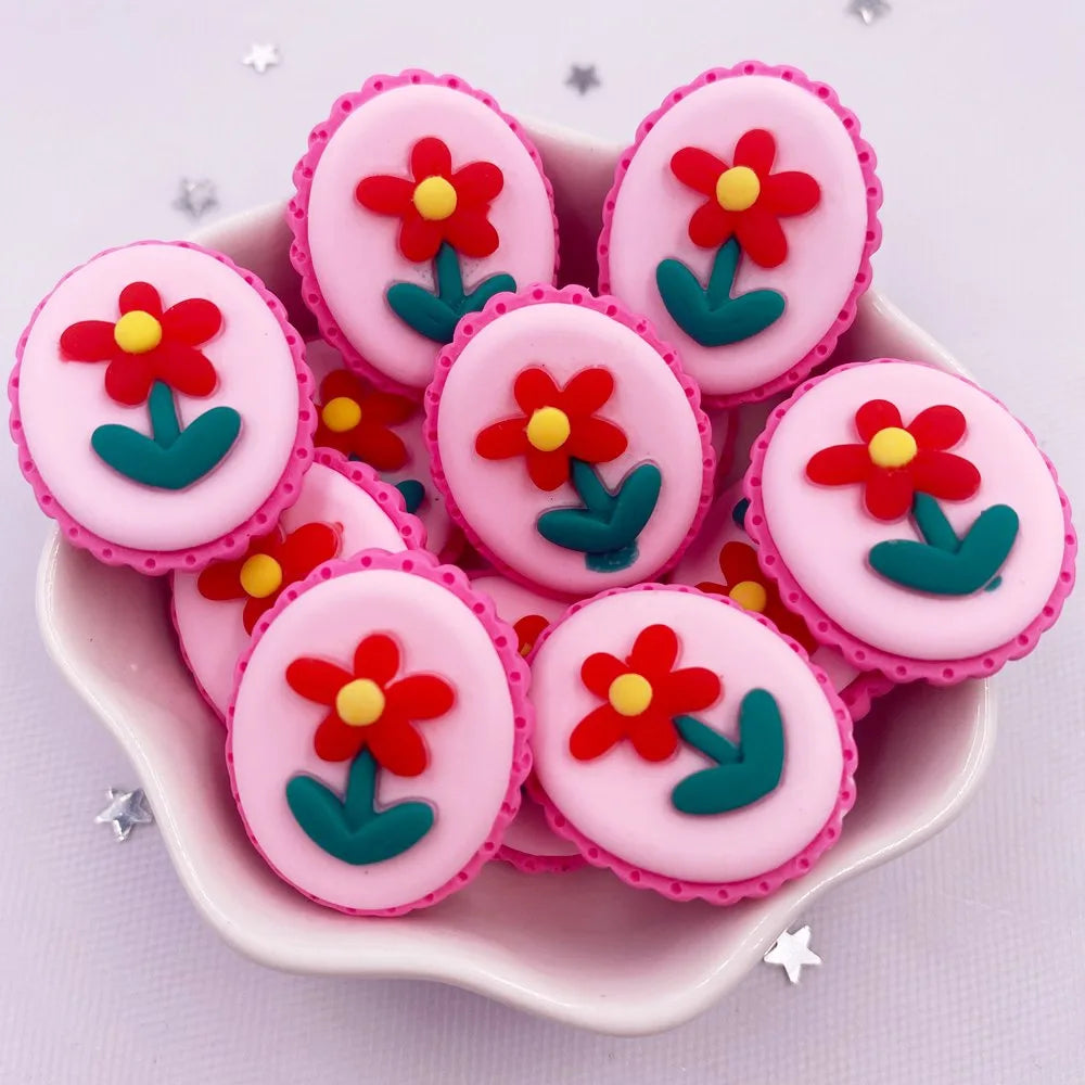 peinture résine kawaii biscuits décorés fleurs stylisées couleurs vives décorative enfantine bricolage scrapbooking