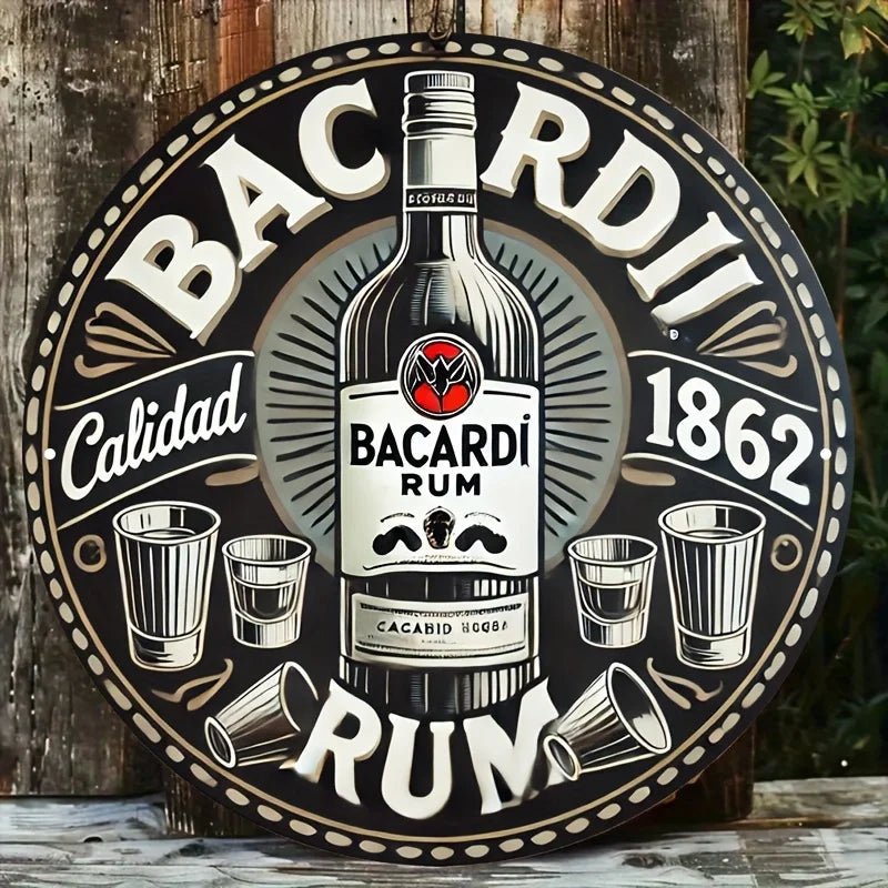 décoration murale vintage plaque publicitaire bouteille bacardi rum verres shot qualité 1862 rum noir
