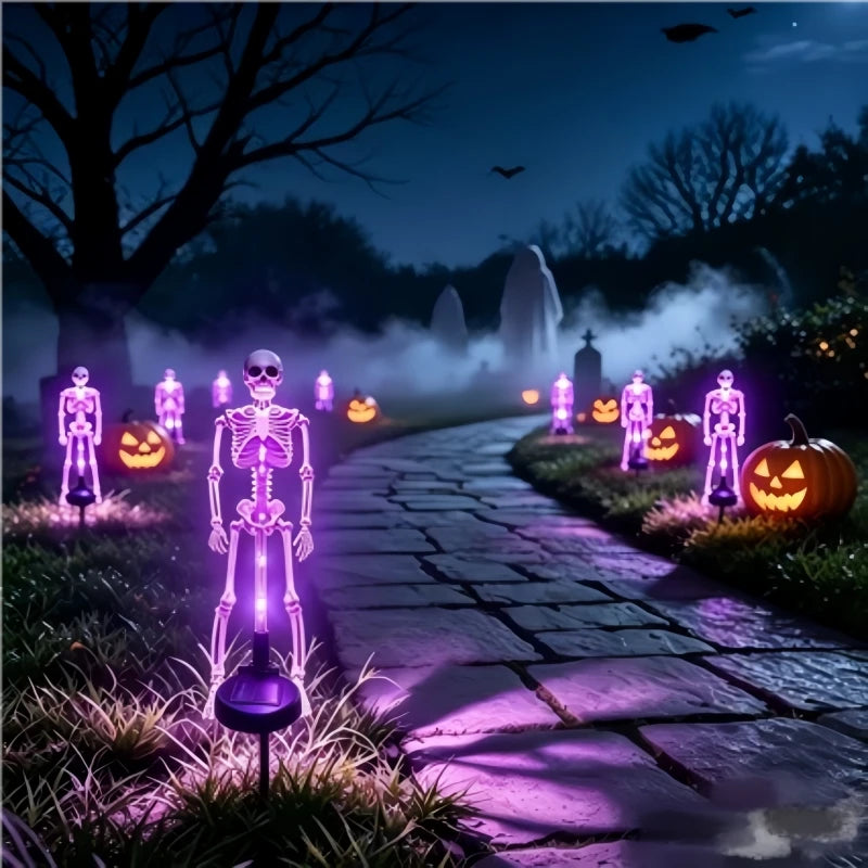 éclairage solaire squelette violet orange halloween jardin moderne translucide led allée festive