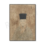 Portrait d'un homme âgé portant un chapeau traditionnel, peint sur un fond texturé ocre.
