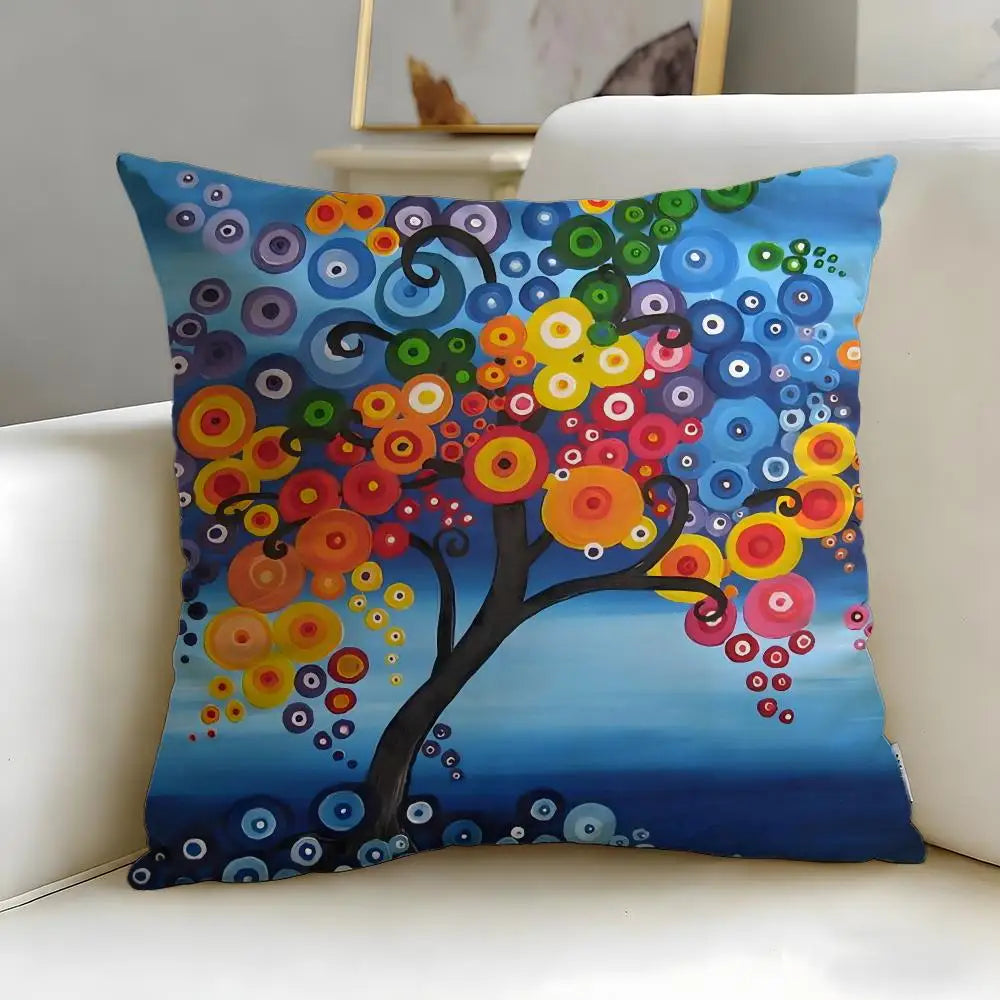 housse coussin multicolore arbre abstrait moderne polyester 45x45cm zip invisible facile laver canapé lit