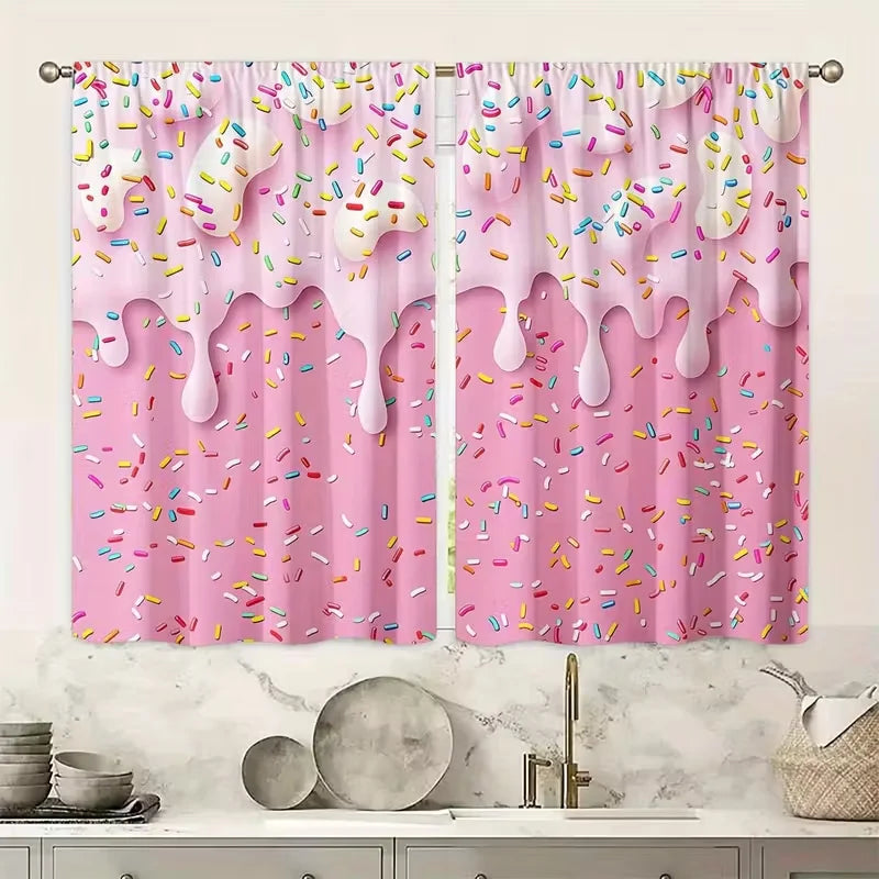 rideau rose clair glaçage donuts colorées opaques moderne deux pièces polyester