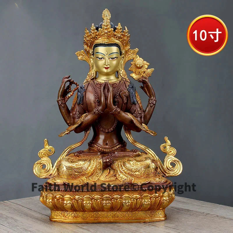 statue dorée ornée traditionnelle hauteur 31cm largeur 22cm motifs floraux