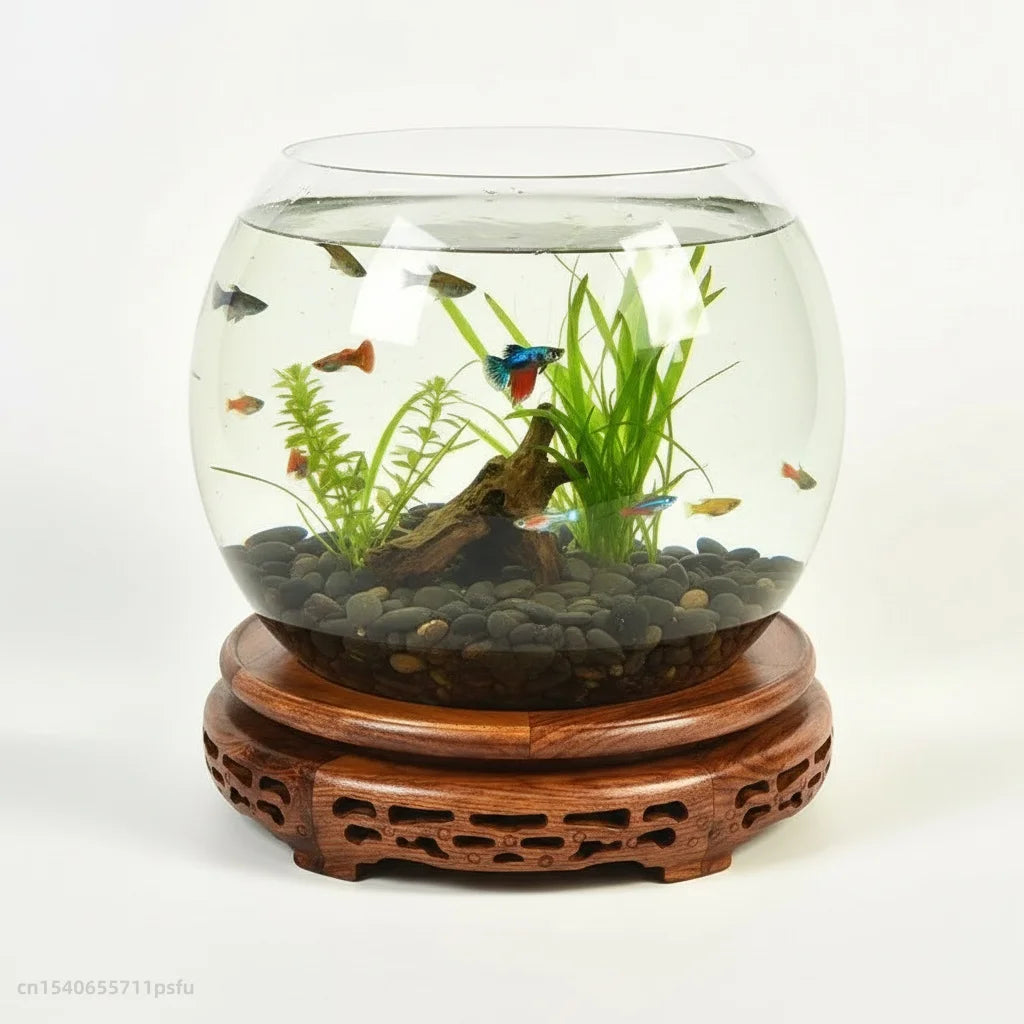 support bois massif transparent bassin poissons assiettes bol décoratif motifs floraux traditionnel