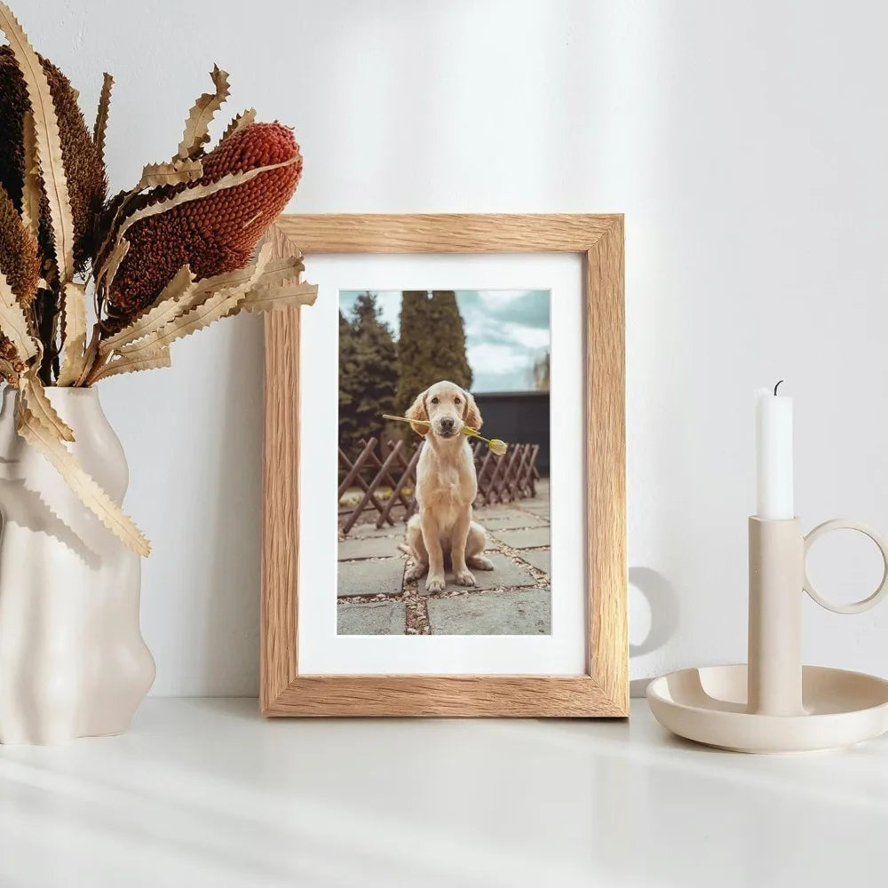 cadre photo bois chêne naturel plexiglas transparent beige clair rustique amovible 3x5 4x6 pouces