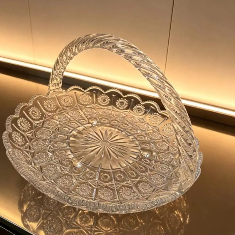 panier verre transparent relief géométrique bordure dentelée classique fruits décoration table basse