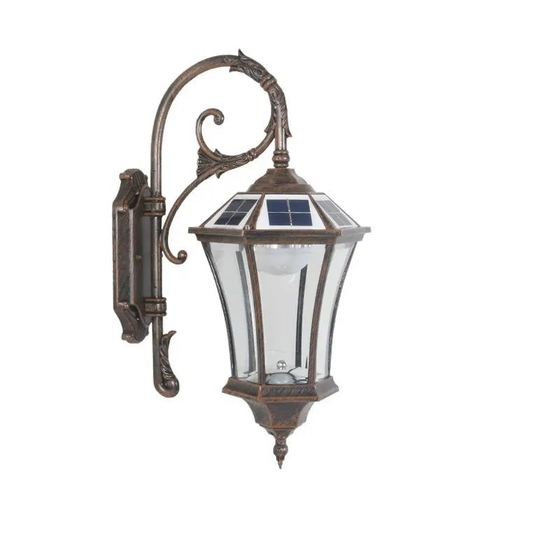 lampe solaire murale vintage bronze foncé classique élégant verre opalin étancheextérieur