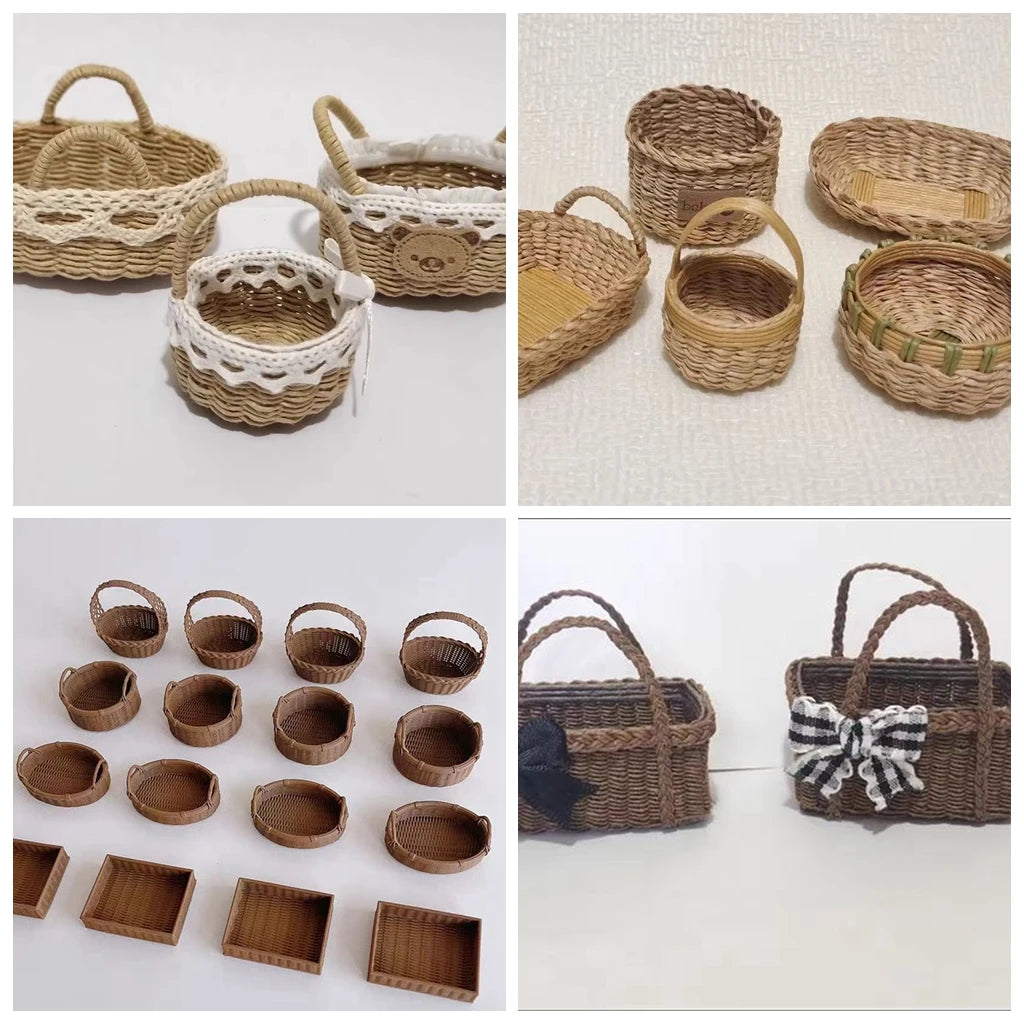 miniature panier osier rustique accessoires maison poupée décoration rangement paille naturel artisanal