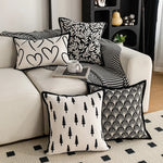 housse coussin décorative carrée motif noir blanc moderne canapé salon maison