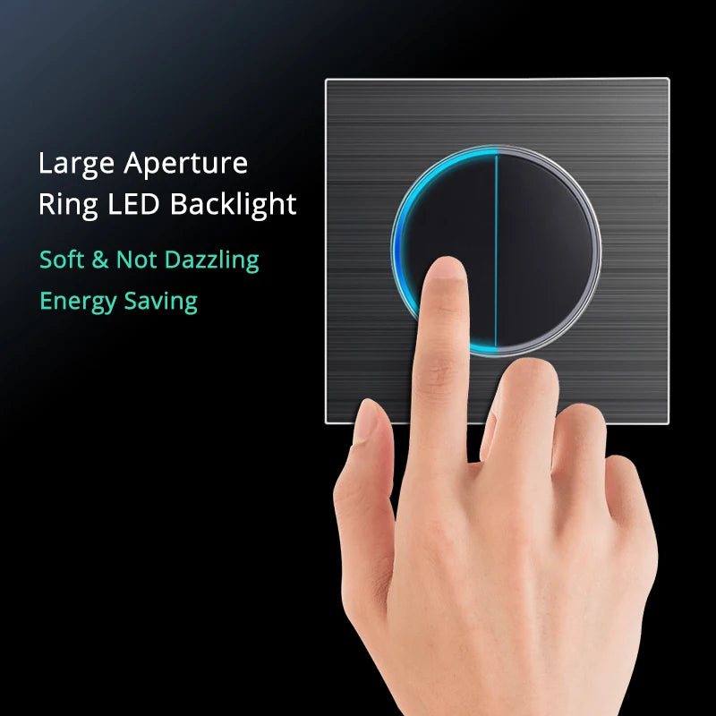 interrupteur tactile mural moderne 86mm noir bleu clair finition brillante