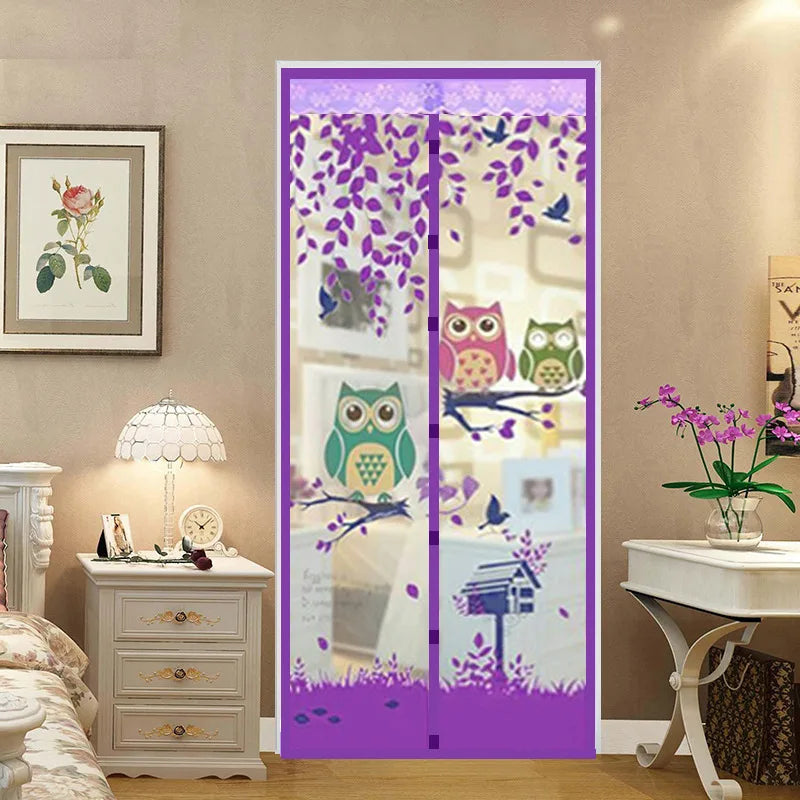 rideau porte anti moustiques feuilles coeurs oiseaux moderne rose bleu vert marron violet translucide