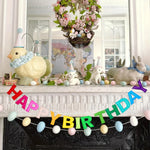 décoration anniversaire guirlande happy birthday fanions multicolores pompons festifs table cupcakes