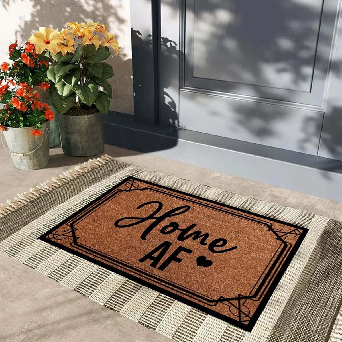 tapis d'entrée af lettre cœur anti dérapant marron noir moderne humoristique