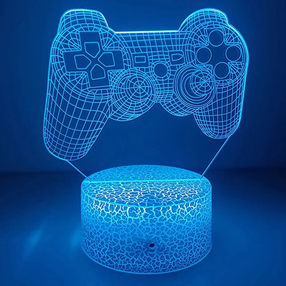 lampe led 3d manette jeu bleu vert violet jaune télécommande moderne