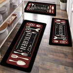 tapis cuisine moderne motifs cuillères épices bon appétit noir blanc gris rouge vert bleu