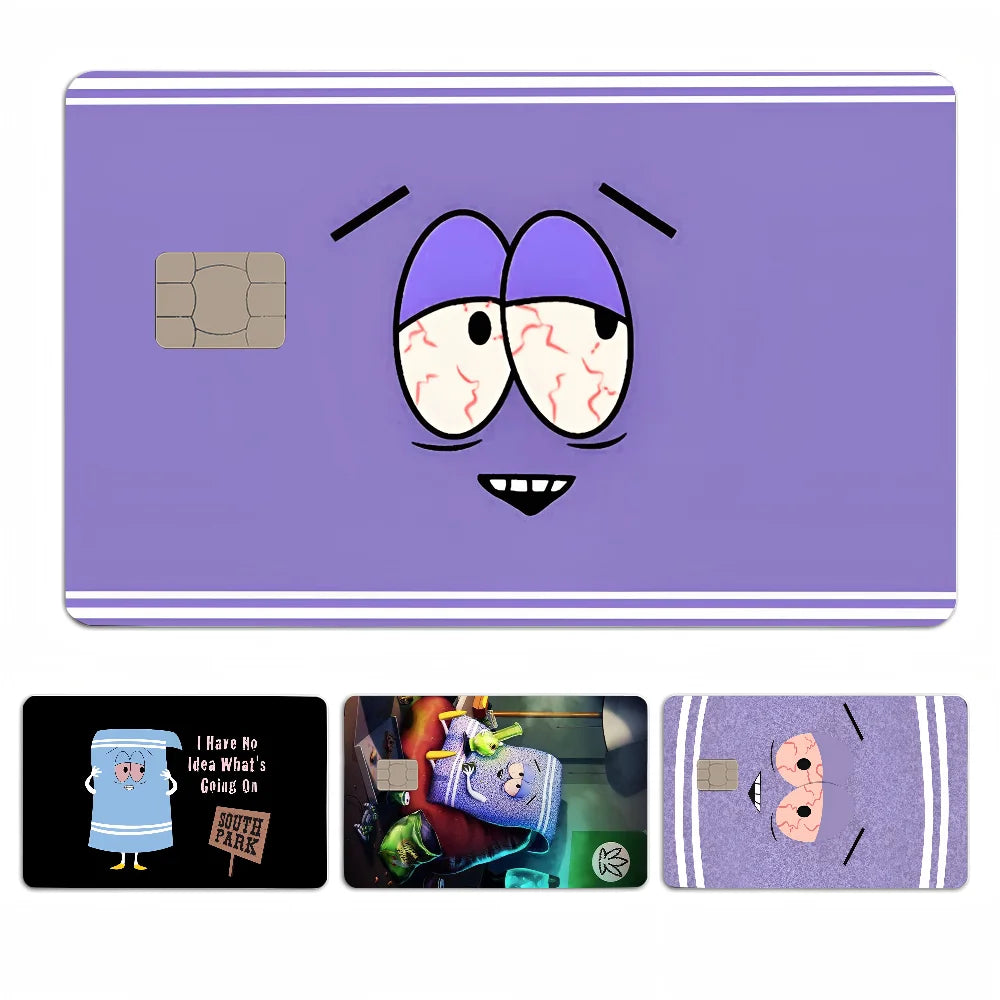 film autocollant carte bancaire violet dessin animé sourire réutilisable étanche