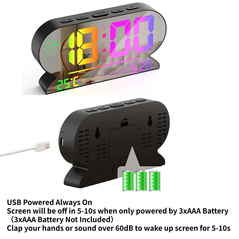 horloge numérique moderne alarme contrôle vocal affichage température date semaine lumière nocturne recharge usb