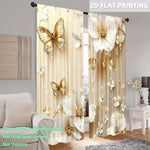 rideau imprimé papillon doré moderne élégant résistant l'eau 100% polyester beige doré blanc fleurs