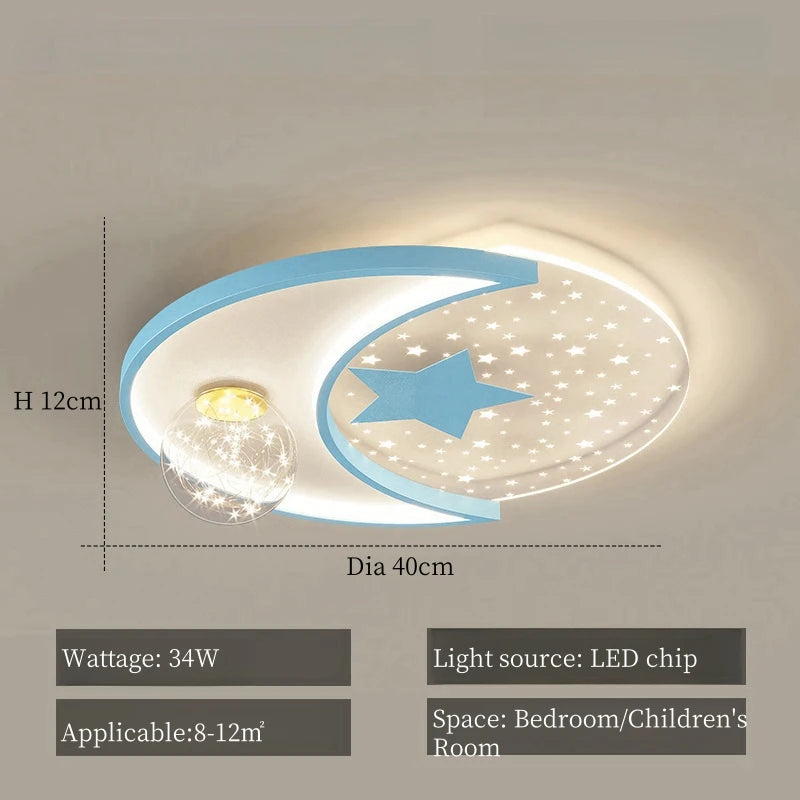 plafonnier led bleu rose lune étoiles lumière blanche enfant moderne transparent