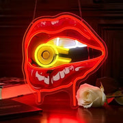 décoration murale néon lèvres yeux rouge jaune moderne pop art chambre bar
